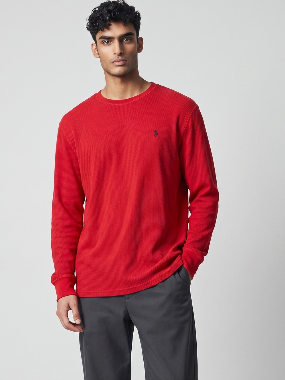 Polo Ralph Lauren Red Waffle Knit Thermal Long Sleeve Sleepwear Shirt